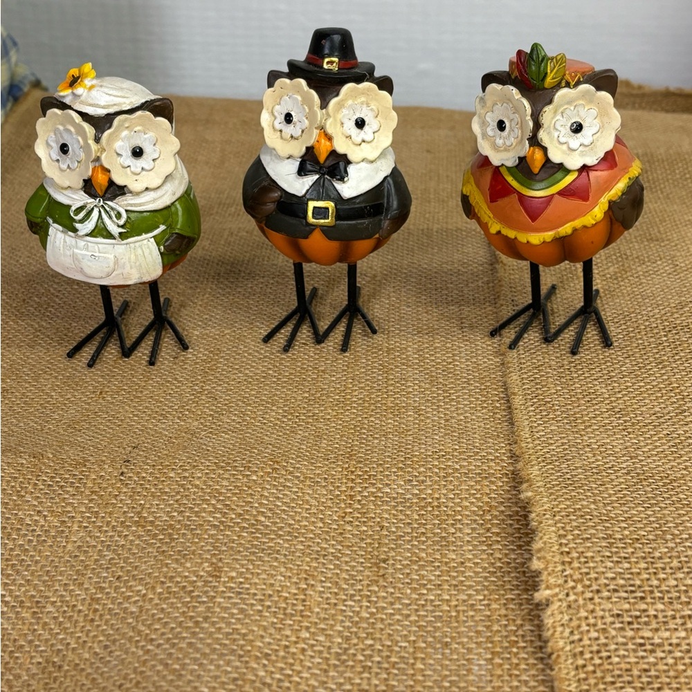 Set of Three Festive Owl Figurines